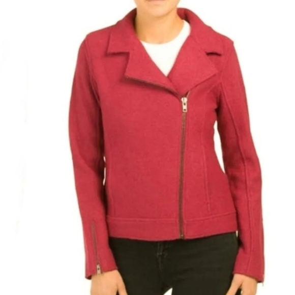 Tahari Jackets & Blazers - Tahari Orange Wool Blend Felt Moto Jacket Blazer Asymmetrical Zip Size small